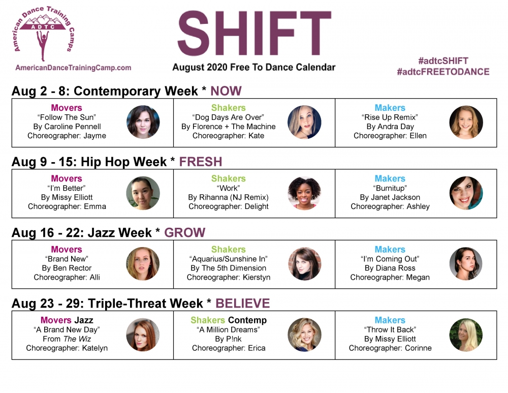 Aug 2020 Calendar I ADTC Free To Dance