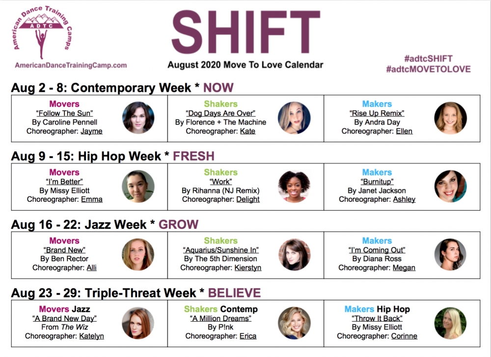 ADTC August 2020 Dance Calendar ~ SHIFT